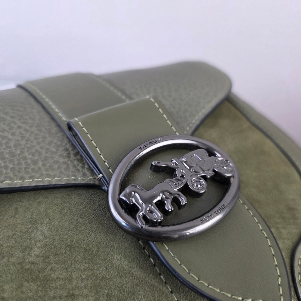 Coach Georgie Saddle Crossbody Bag Olive Green Suede Leather - Picture 3 of 13